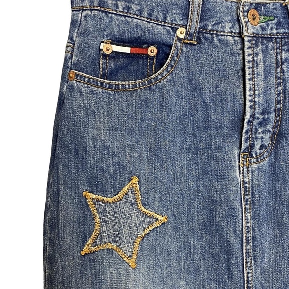 TOMMY JEANS Y2K Star Patch Denim Maxi Skirt Sz 25 - Vintage Patchwork Streetwear - Picture 5 of 14